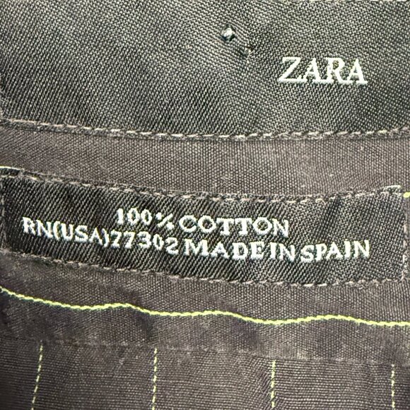 Men's ZARA Button-Down Dress Shirt Charcoal‎ w/ Lime Pinstripe- Size Medium - Picture 6 of 7